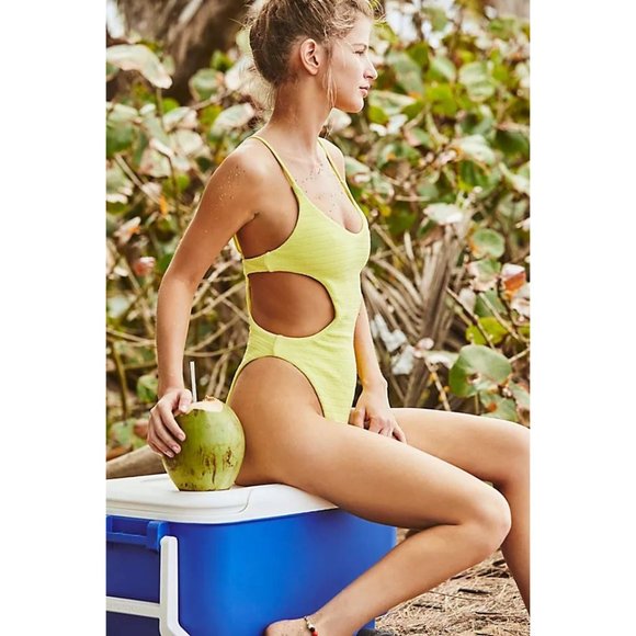 NEW Size S Small Free People Mello The Label Cut Out One-Piece Yellow Swimsuit - Picture 4 of 7